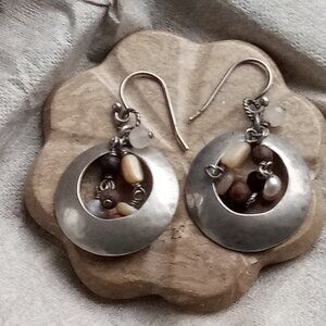 Retired Silpada Hammered Sterling Rose Quartz & Pearl Dangle Earrings